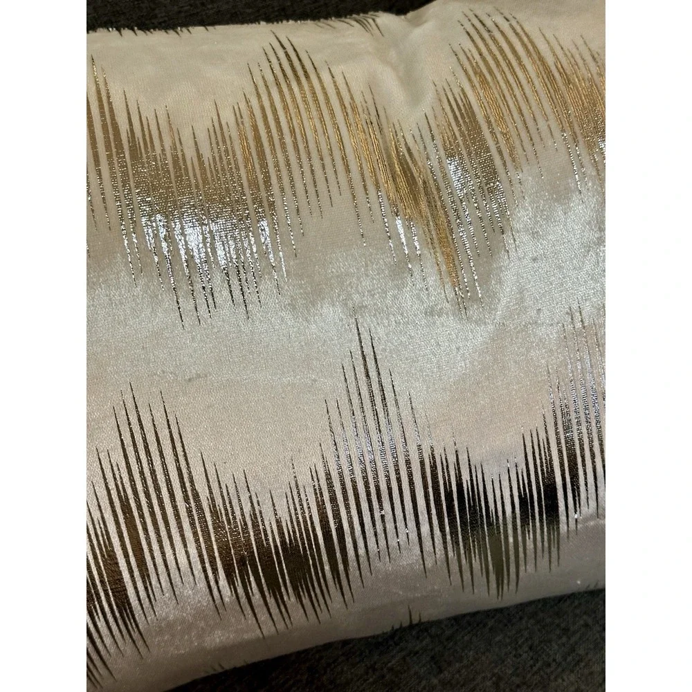 Caldeira Modern Silver Metallic Foil Accent Throw Pillow 24x16 Velvet Feather